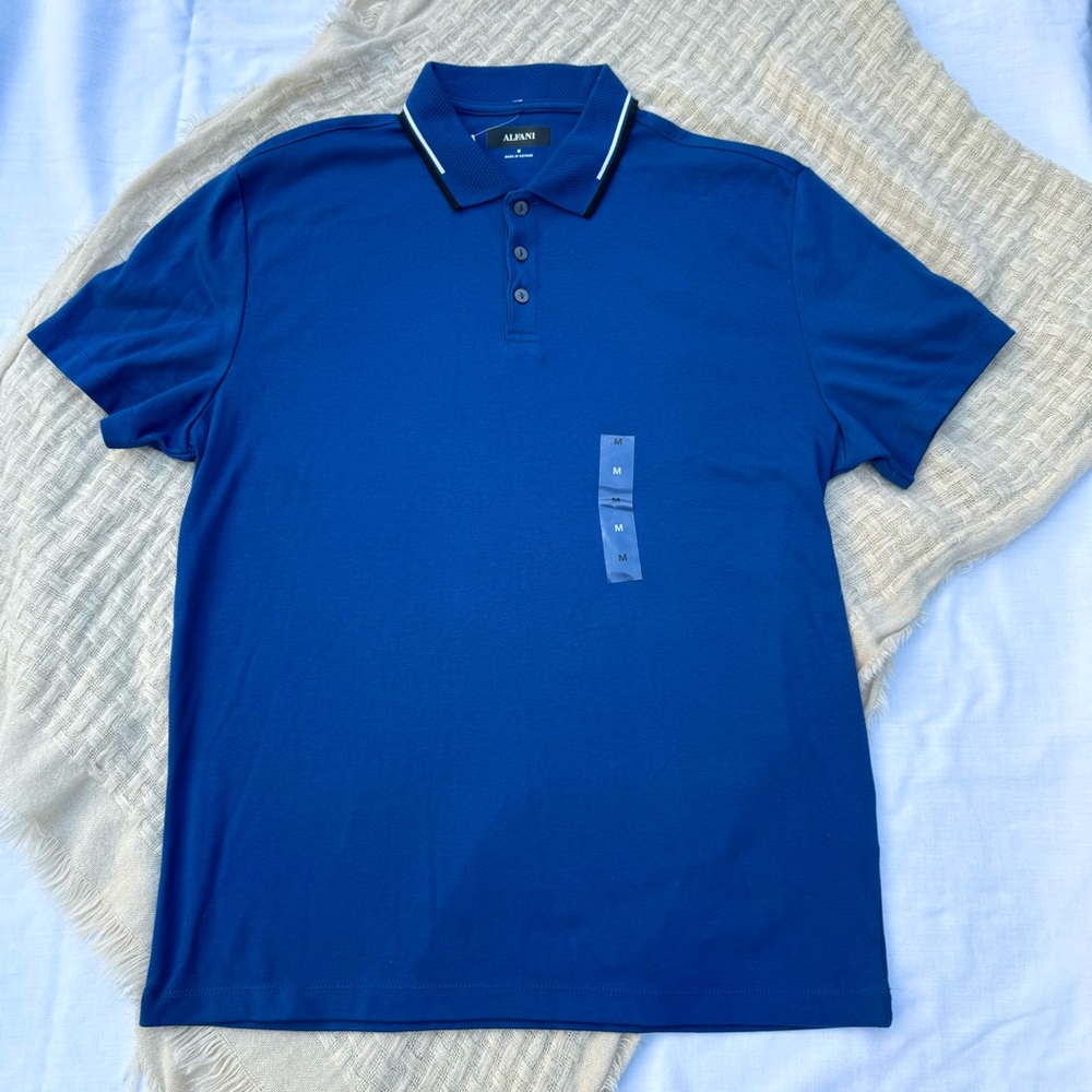 NWT Alfani Short Sleeve Admiral Blue Polo Shirt